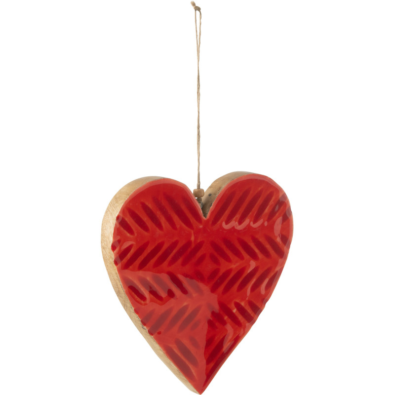 Grande Déco à suspendre Coeur 18 cm en Bois de manguier Rouge Marélys - 1
