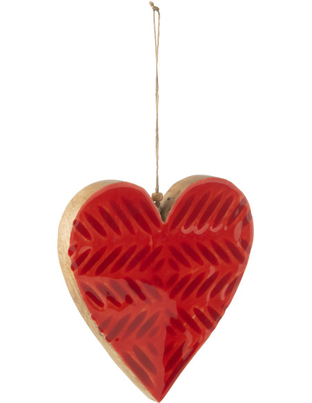 Grande Déco à suspendre Coeur 18 cm en Bois de manguier Rouge Marélys - 1