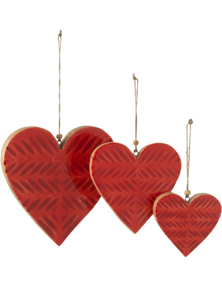 Grande Déco à suspendre Coeur 18 cm en Bois de manguier Rouge Marélys - 2