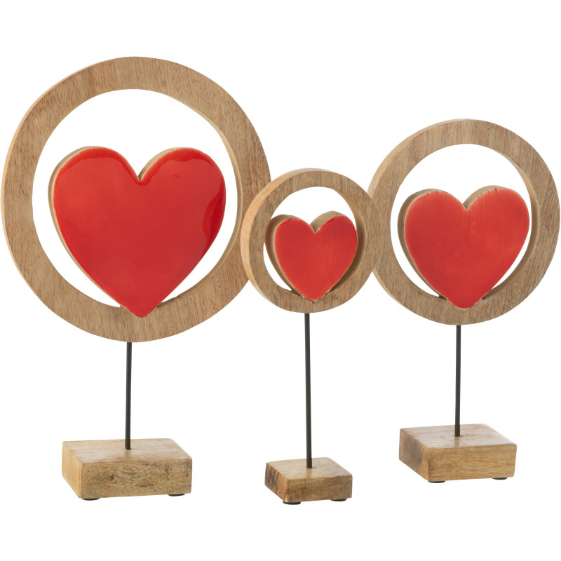 Grande Sculpture moderne Coeur sur pied Hauteur 32 cm en Bois de manguier Naturel Rouge Métal Noir Wyseana - 2
