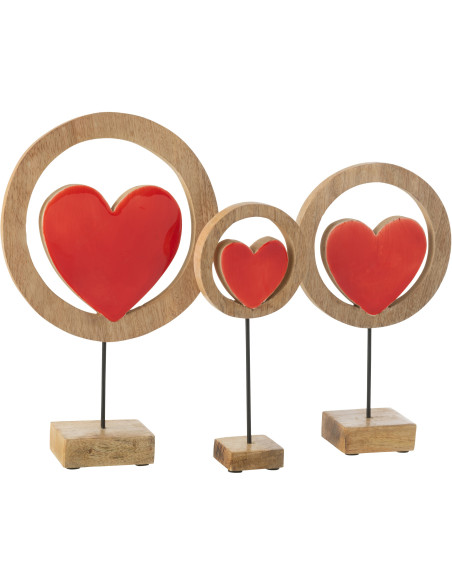 Grande Sculpture moderne Coeur sur pied Hauteur 32 cm en Bois de manguier Naturel Rouge Métal Noir Wyseana - 2