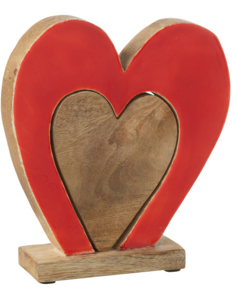 Sculpture déco moderne Puzzle Coeurs Hauteur 19 cm en Bois de manguier Rouge Naturel Rassia - 1