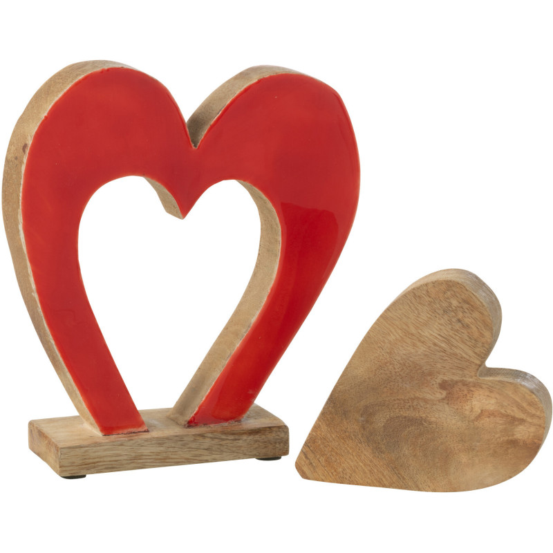 Sculpture déco moderne Puzzle Coeurs Hauteur 19 cm en Bois de manguier Rouge Naturel Rassia - 2