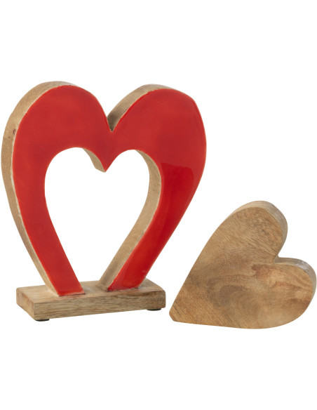 Sculpture déco moderne Puzzle Coeurs Hauteur 19 cm en Bois de manguier Rouge Naturel Rassia - 2