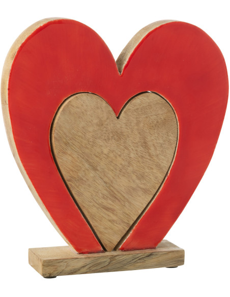 Grande Sculpture déco moderne Puzzle Coeurs Hauteur 24 cm en Bois de manguier Rouge Naturel Rassia - 1