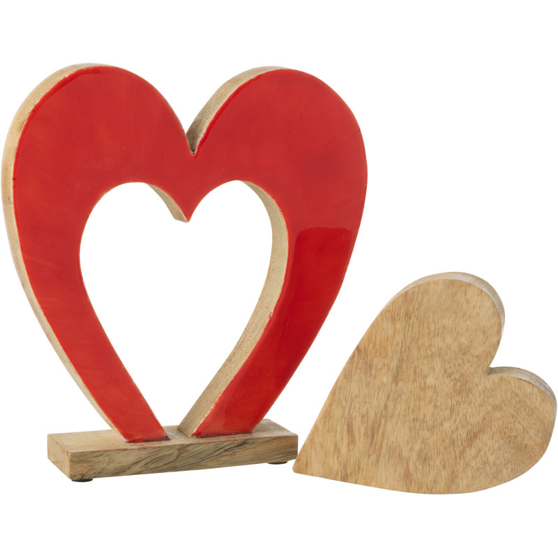 Grande Sculpture déco moderne Puzzle Coeurs Hauteur 24 cm en Bois de manguier Rouge Naturel Rassia - 2
