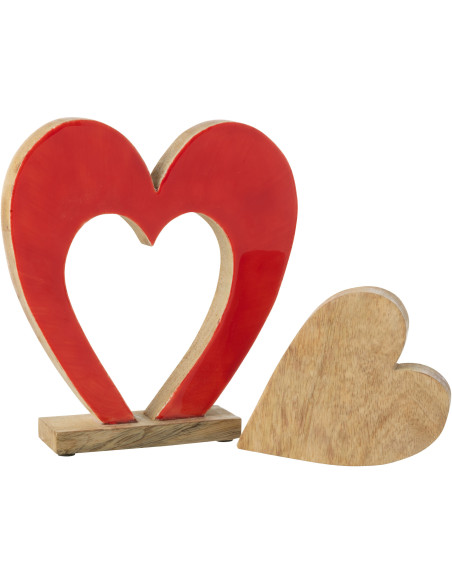 Grande Sculpture déco moderne Puzzle Coeurs Hauteur 24 cm en Bois de manguier Rouge Naturel Rassia - 2