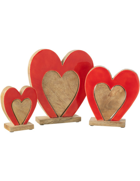Grande Sculpture déco moderne Puzzle Coeurs Hauteur 24 cm en Bois de manguier Rouge Naturel Rassia - 3