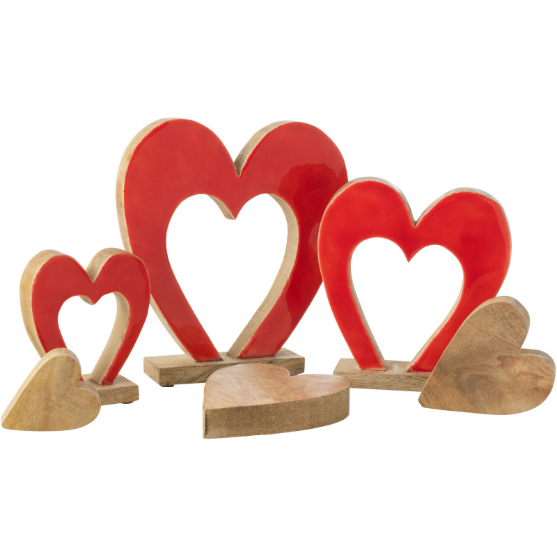 Grande Sculpture déco moderne Puzzle Coeurs Hauteur 24 cm en Bois de manguier Rouge Naturel Rassia - 4
