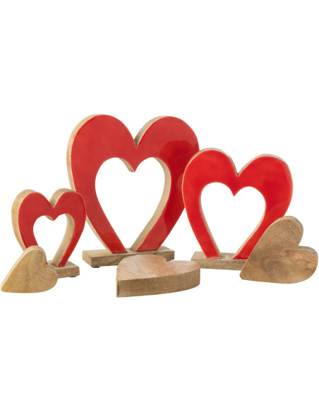 Grande Sculpture déco moderne Puzzle Coeurs Hauteur 24 cm en Bois de manguier Rouge Naturel Rassia - 4