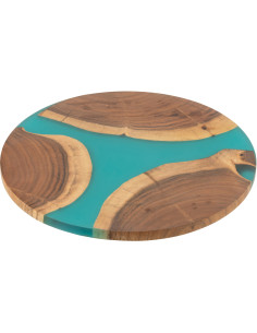 Grande Planche à découper ronde 40 cm en Bois d'acacia Naturel Résine Bleu Noaïra - 1