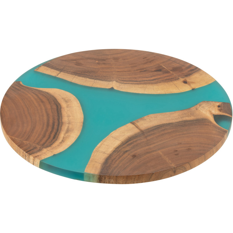 Grande Planche à découper ronde 40 cm en Bois d'acacia Naturel Résine Bleu Noaïra - 1