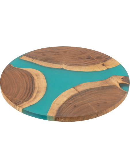 Grande Planche à découper ronde 40 cm en Bois d'acacia Naturel Résine Bleu Noaïra - 1