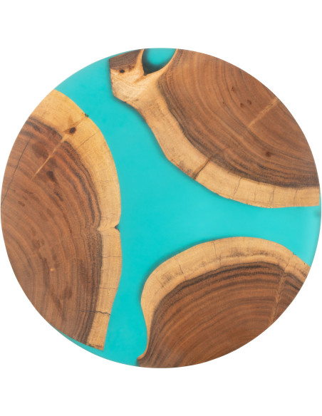 Grande Planche à découper ronde 40 cm en Bois d'acacia Naturel Résine Bleu Noaïra - 2