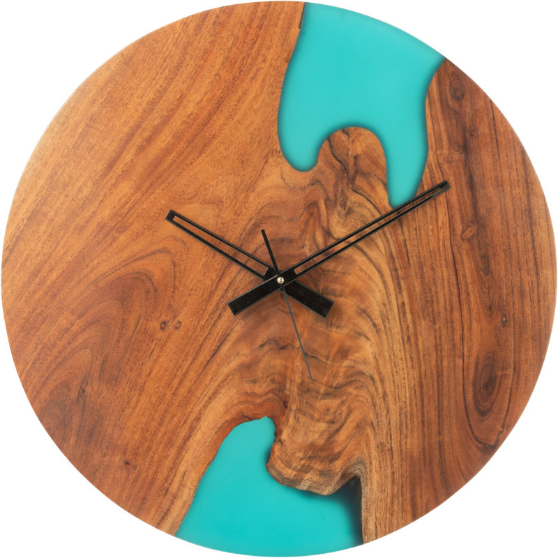Grande Horloge murale originale ronde 55 cm en Bois d'acacia Naturel Résine Bleu Noaïra - 1