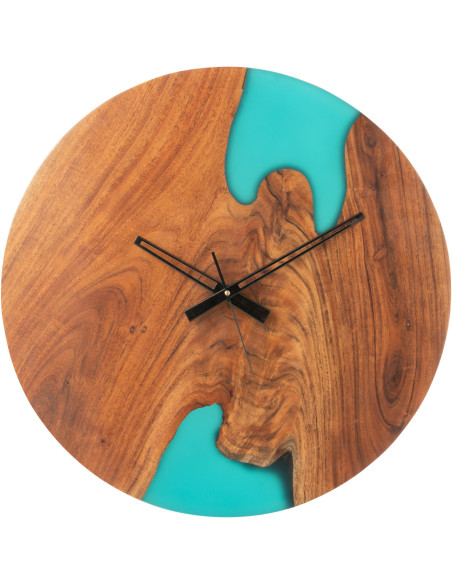 Grande Horloge murale originale ronde 55 cm en Bois d'acacia Naturel Résine Bleu Noaïra - 1