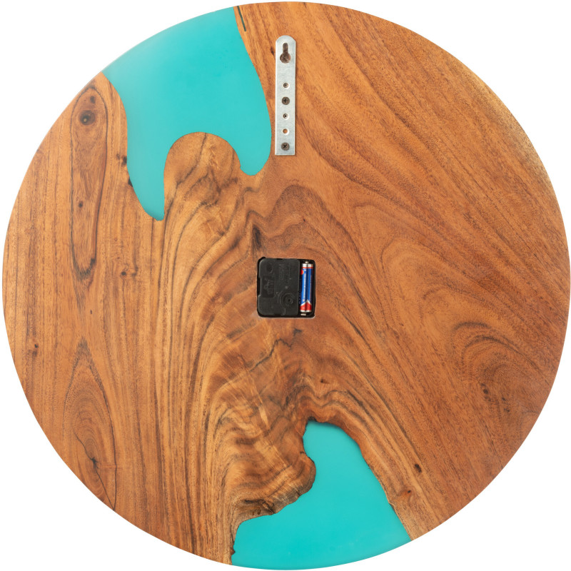 Grande Horloge murale originale ronde 55 cm en Bois d'acacia Naturel Résine Bleu Noaïra - 2