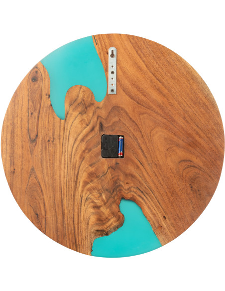 Grande Horloge murale originale ronde 55 cm en Bois d'acacia Naturel Résine Bleu Noaïra - 2