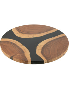 Grande Planche à découper ronde 40 cm en Bois d'acacia Naturel Résine Noir Noaïra - 1