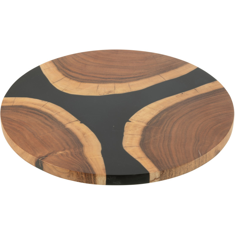 Grande Planche à découper ronde 40 cm en Bois d'acacia Naturel Résine Noir Noaïra - 1