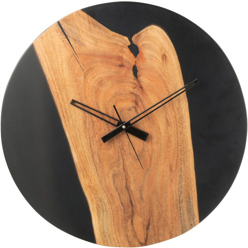 Grande Horloge murale originale ronde 55 cm en Bois d'acacia Naturel Résine Noir Noaïra - 1