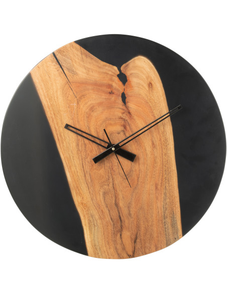Grande Horloge murale originale ronde 55 cm en Bois d'acacia Naturel Résine Noir Noaïra - 1