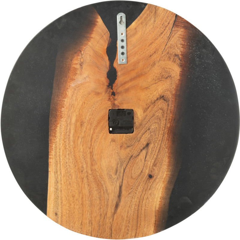 Grande Horloge murale originale ronde 55 cm en Bois d'acacia Naturel Résine Noir Noaïra - 2