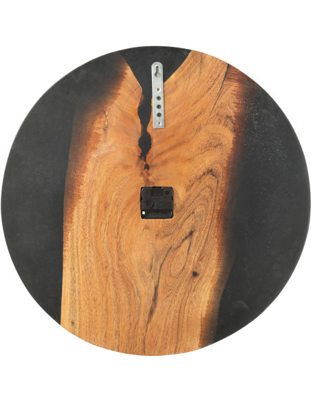Grande Horloge murale originale ronde 55 cm en Bois d'acacia Naturel Résine Noir Noaïra - 2