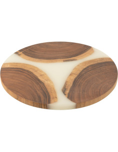Grande Planche à découper ronde 40 cm en Bois d'acacia Naturel Résine Blanc Noaïra - 1