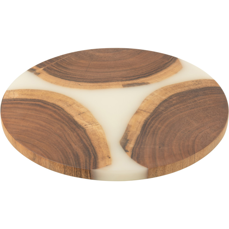 Grande Planche à découper ronde 40 cm en Bois d'acacia Naturel Résine Blanc Noaïra - 1