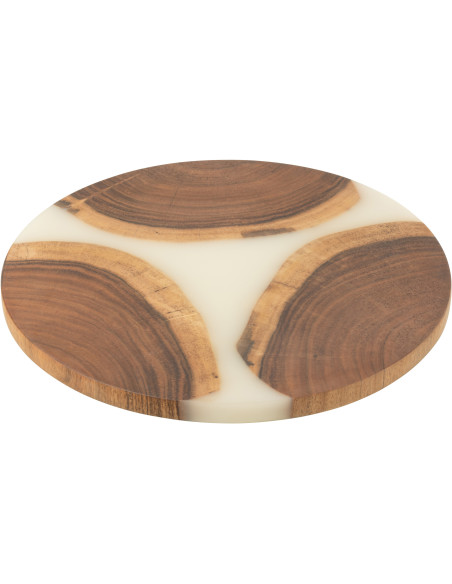 Grande Planche à découper ronde 40 cm en Bois d'acacia Naturel Résine Blanc Noaïra - 1