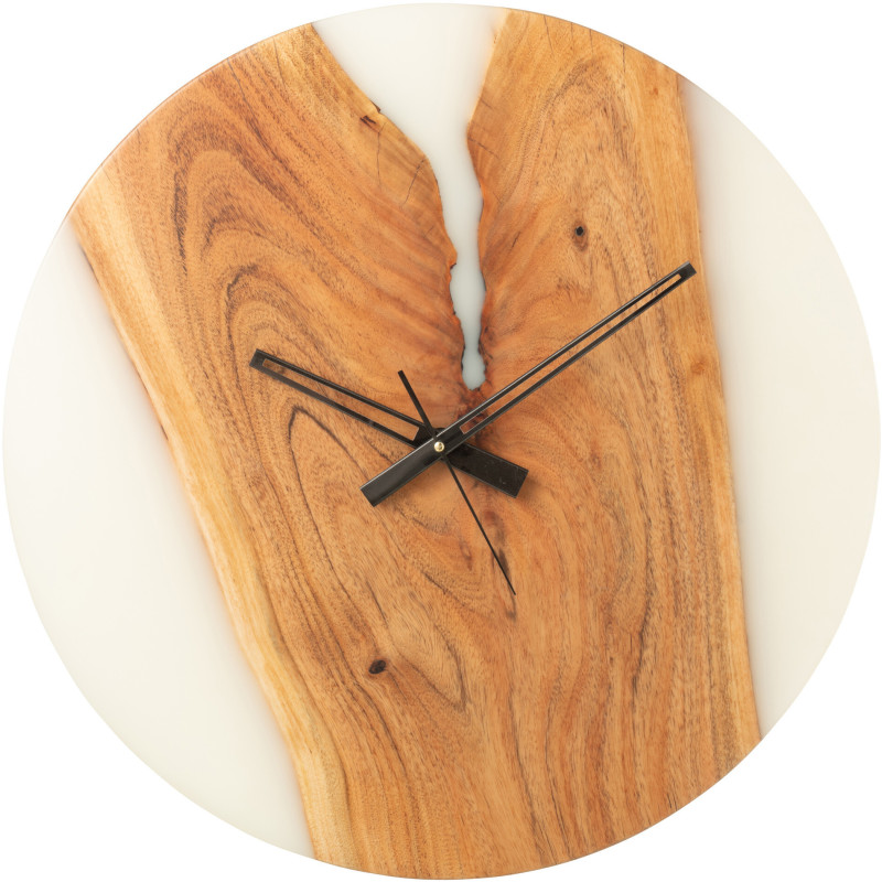 Grande Horloge murale originale ronde 55 cm en Bois d'acacia Naturel Résine Blanc Noaïra - 1