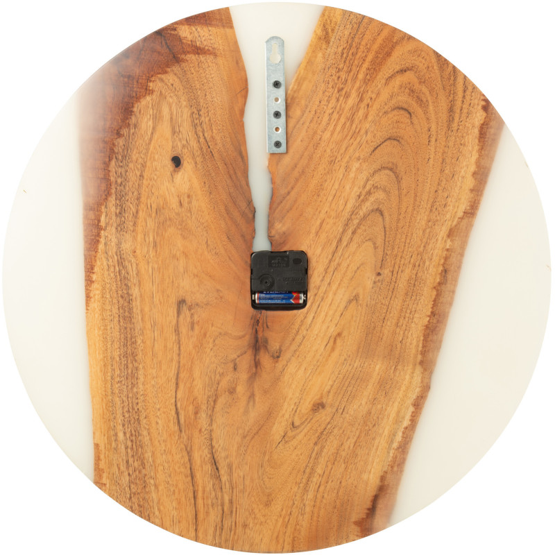 Grande Horloge murale originale ronde 55 cm en Bois d'acacia Naturel Résine Blanc Noaïra - 2