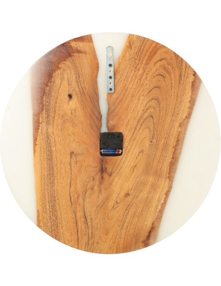 Grande Horloge murale originale ronde 55 cm en Bois d'acacia Naturel Résine Blanc Noaïra - 2