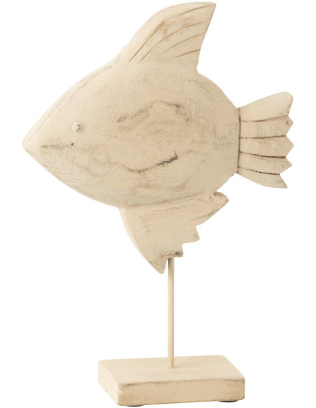 Sculpture déco sur pied Poisson Hauteur 31 cm en Bois de manguier Naturel Métal Blanc Eronys J-Line - 1