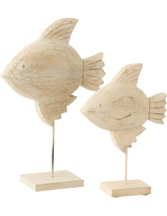 Grande Sculpture déco sur pied Poisson Hauteur 40 cm en Bois de manguier Naturel Métal Blanc Eronys - 2