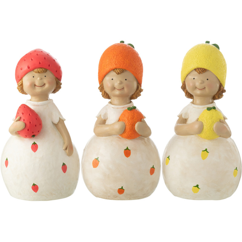 Grandes Statues de jardin Enfants Fruits Hauteur 48 cm en Résine Blanc Orange Jaune Rouge Ngo (Lot de 3) - 1