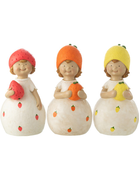 Grandes Statues de jardin Enfants Fruits Hauteur 48 cm en Résine Blanc Orange Jaune Rouge Ngo (Lot de 3) - 1