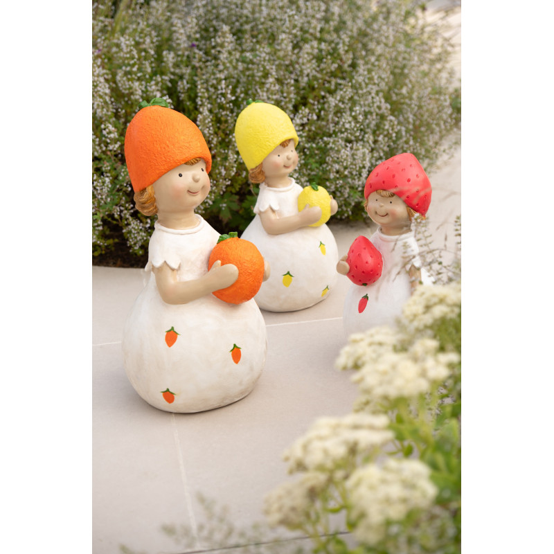 Grandes Statues de jardin Enfants Fruits Hauteur 48 cm en Résine Blanc Orange Jaune Rouge Ngo (Lot de 3) - 2