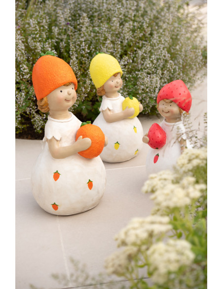 Grandes Statues de jardin Enfants Fruits Hauteur 48 cm en Résine Blanc Orange Jaune Rouge Ngo (Lot de 3) - 2