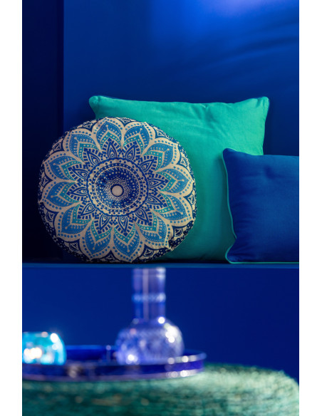 Coussin de sol indien Rond 40x40 en Coton Bleu Vert Beige Motif fleurs Véloria (Lot de 2) - 4