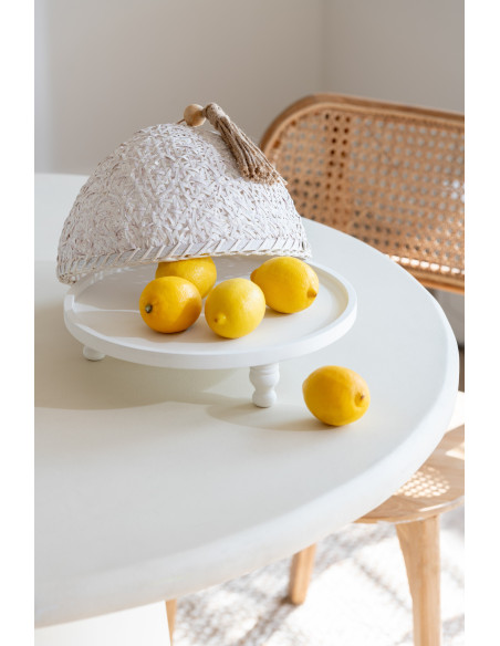 Plateau rond sur pieds avec cloche 30 cm en Bois de sapin Blanc Téréna - 2