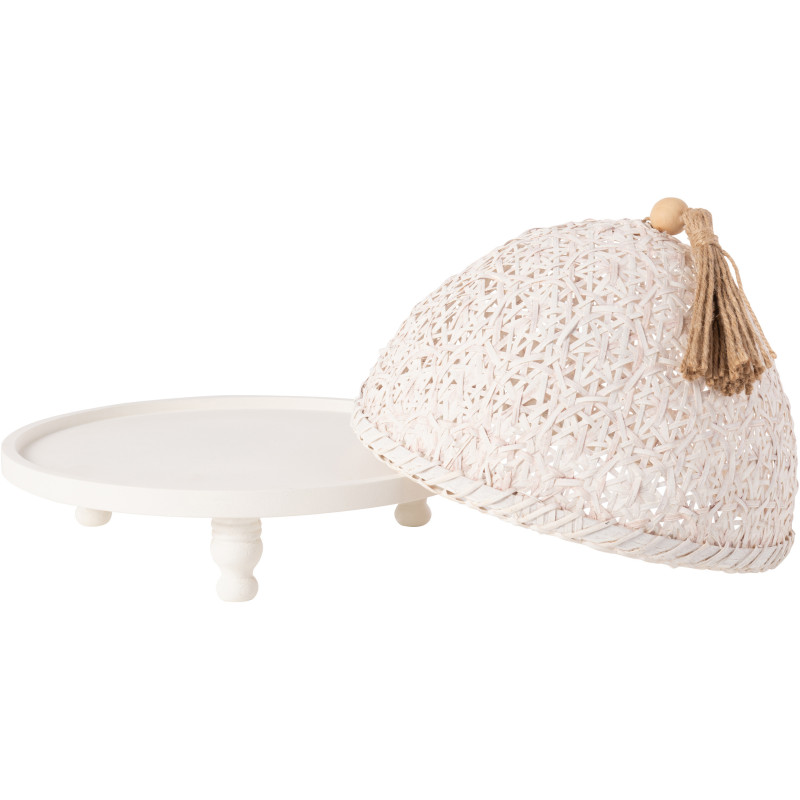 Plateau rond sur pieds avec cloche 30 cm en Bois de sapin Blanc Téréna - 3