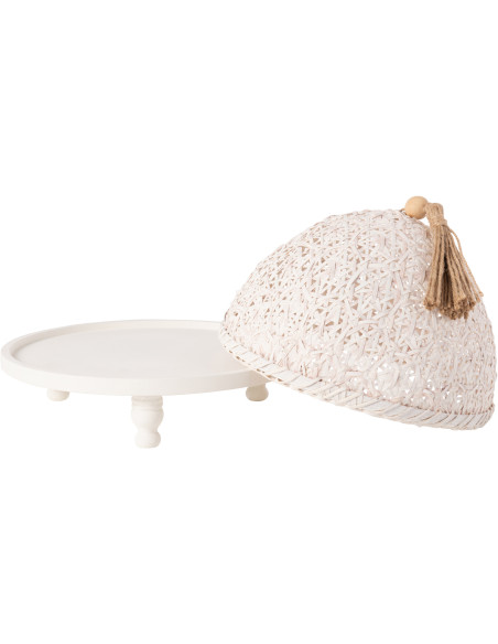 Plateau rond sur pieds avec cloche 30 cm en Bois de sapin Blanc Téréna - 3