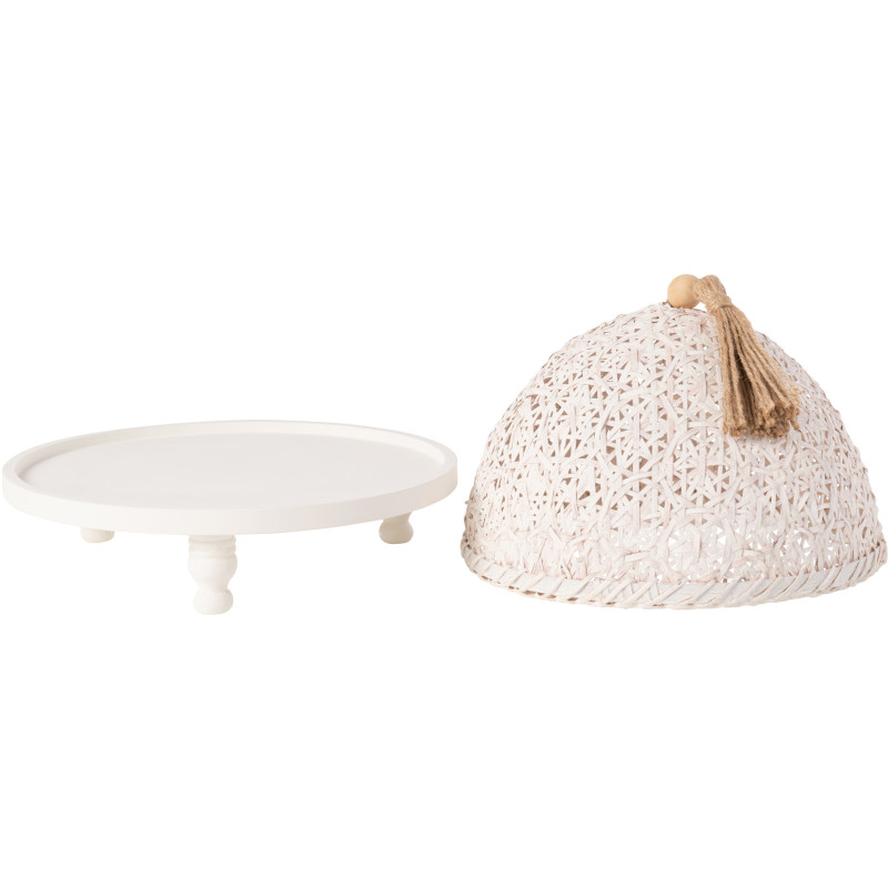 Plateau rond sur pieds avec cloche 30 cm en Bois de sapin Blanc Téréna - 4