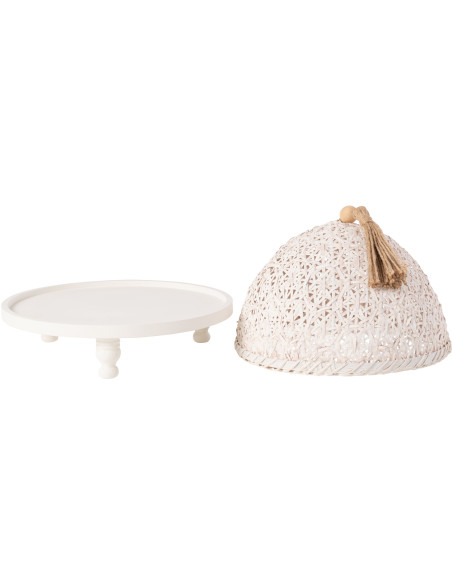 Plateau rond sur pieds avec cloche 30 cm en Bois de sapin Blanc Téréna - 4
