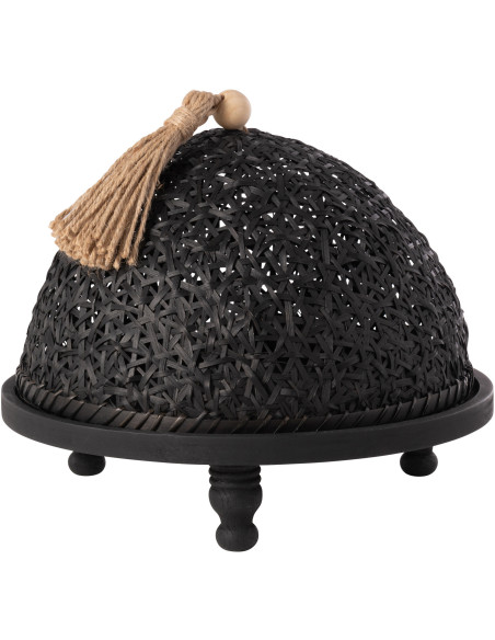 Plateau rond sur pieds avec cloche 30 cm en Bois de sapin Noir Téréna - 1