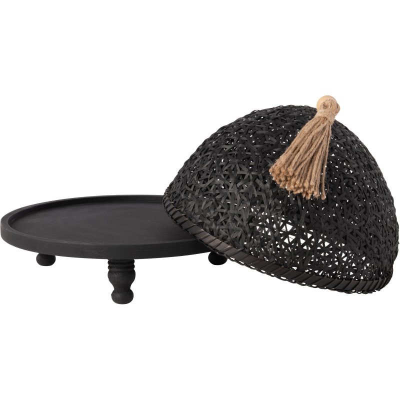 Plateau rond sur pieds avec cloche 30 cm en Bois de sapin Noir Téréna - 2