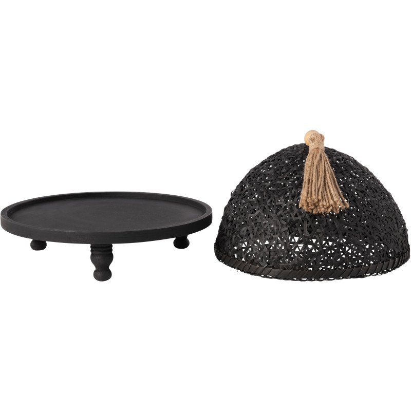 Plateau rond sur pieds avec cloche 30 cm en Bois de sapin Noir Téréna - 3