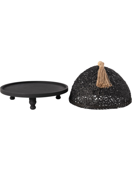 Plateau rond sur pieds avec cloche 30 cm en Bois de sapin Noir Téréna - 3